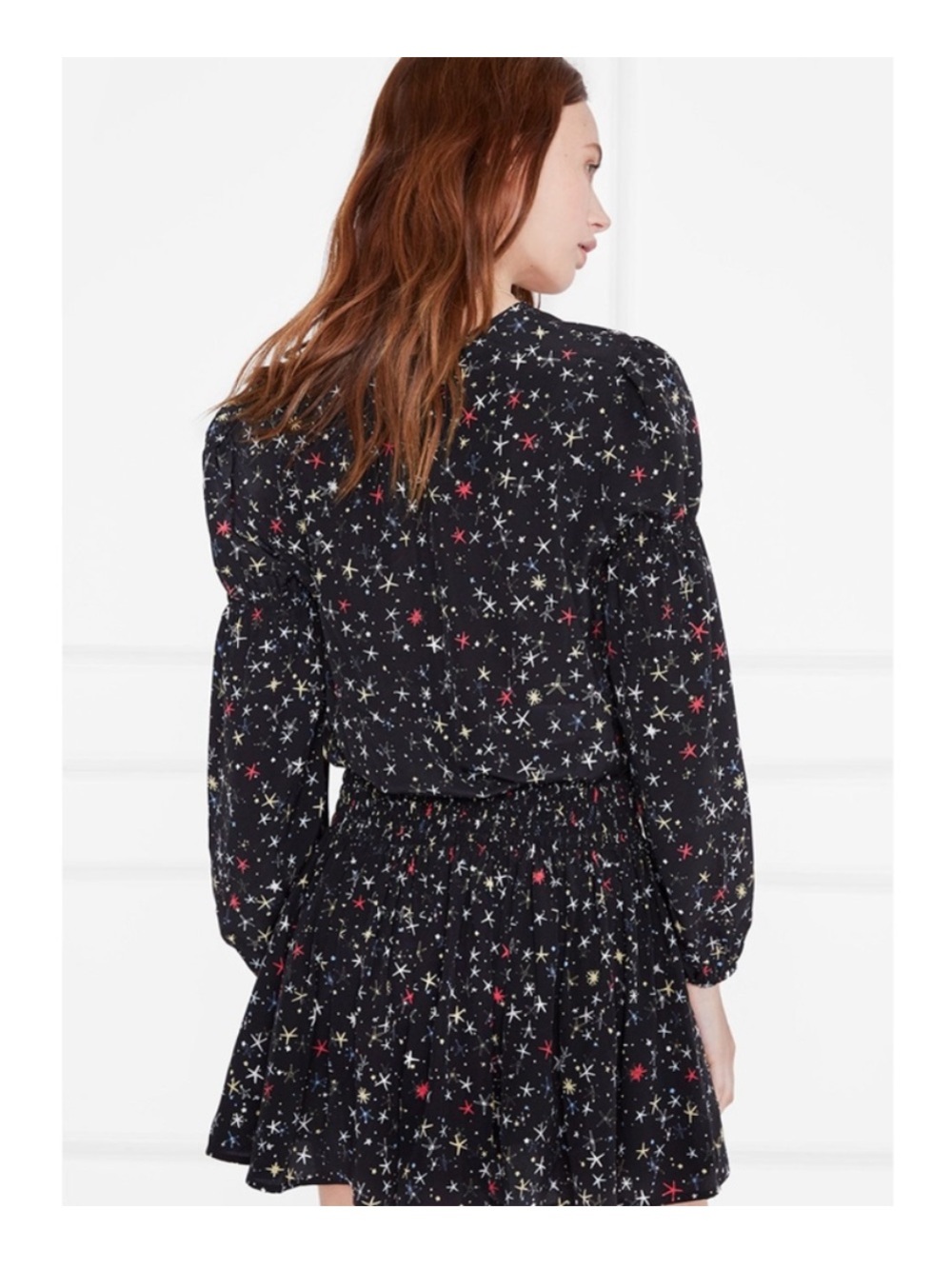 Anine Bing Martha Silk Star Printed Dress Black Small - Picture 4 of 11